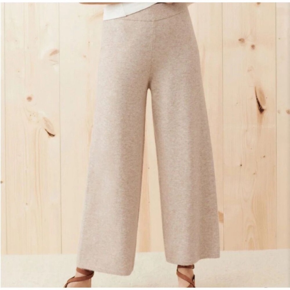 Jenni Kayne Marina Cashmere Blend Culotte Wide Leg Pants in Oatmeal Tan XS - Picture 4 of 11